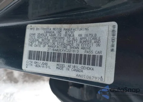 1997 Toyota Corolla Ce из США, поврежденный, VIN 2T1BA02EXVC221813